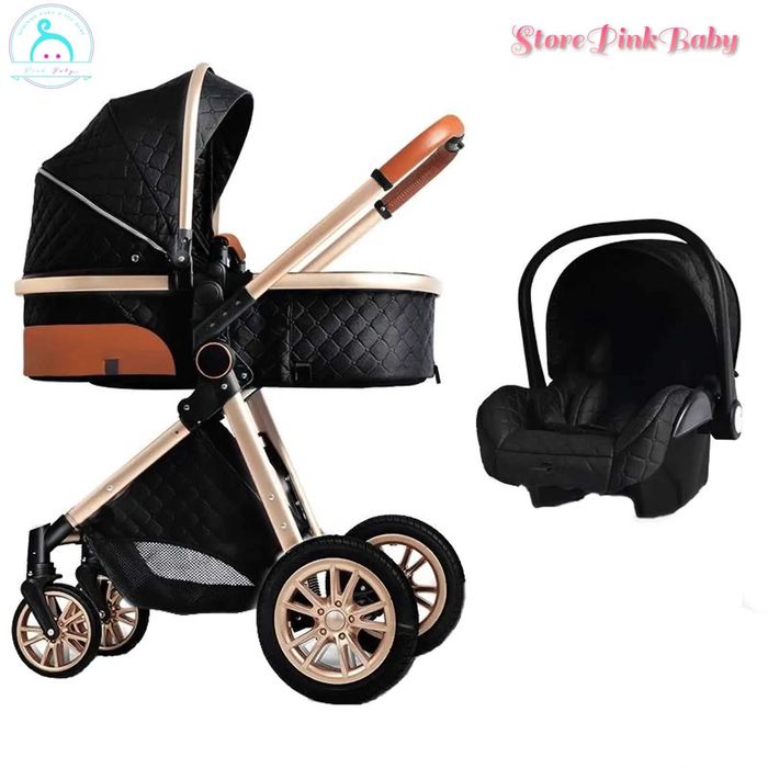 Carrinho de bebé 3 em 1 PinkBaby - LUXUS MAGIC - Preto Gold