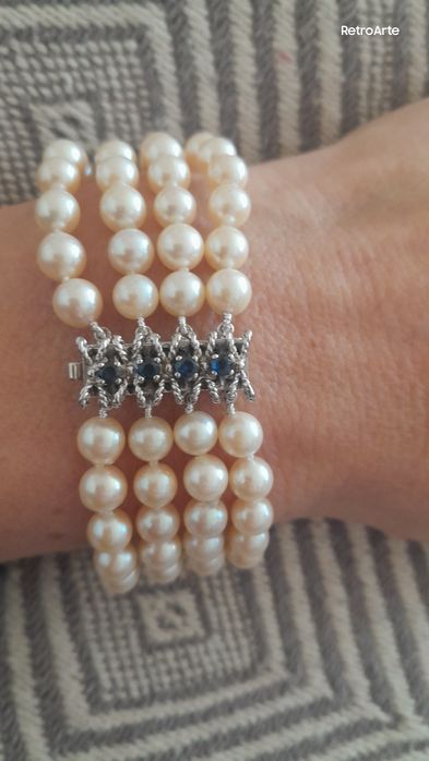 18cm Retro Bransoletka Złoto 585 Szafiry Perły Akoya WYCENA