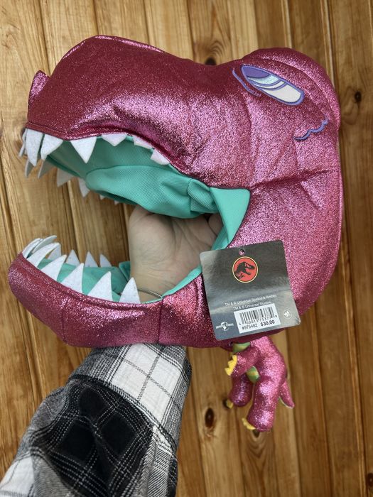 Шапка іграшка динозавр з блискітками рожевий динозавр universal jurassic park