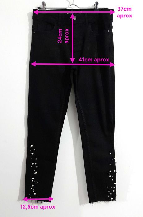 Calças de ganga pretas skinny com pérolas Zara T: 38