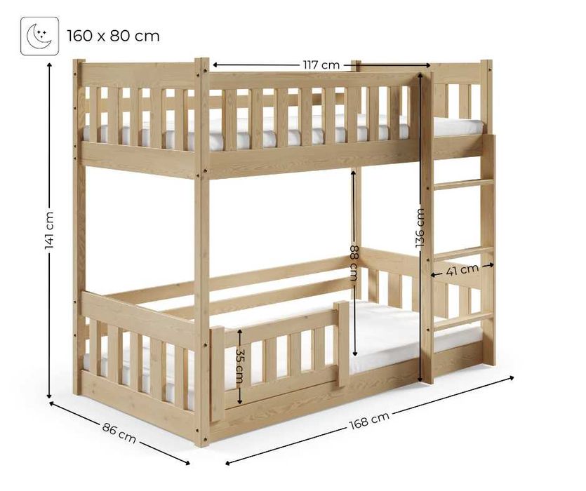 Piętrowe łóżko dla dzieci LILA SLIM 160x80 + materace gratis!