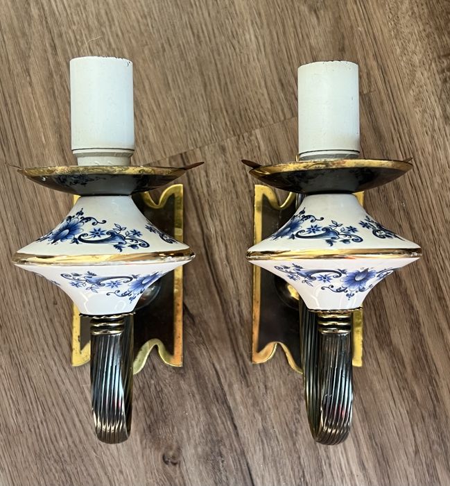 Par Apliques Porcelana Italiana e Latão, anos 40