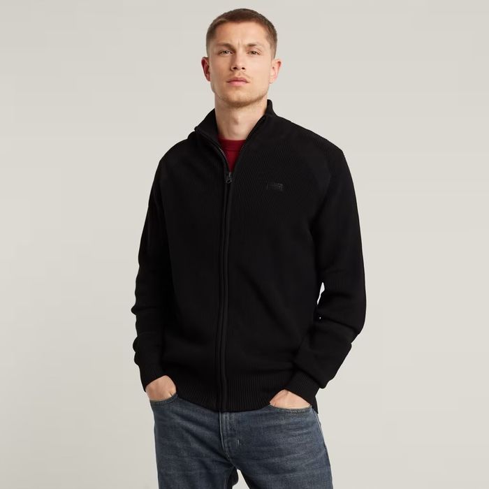 G-star raw czarny sweter męski zamek golf teksturowany l 17ba