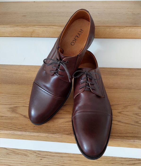 Ryłko, brązowe eleganckie sznurowane męskie półbuty, skóra 100% r. 46