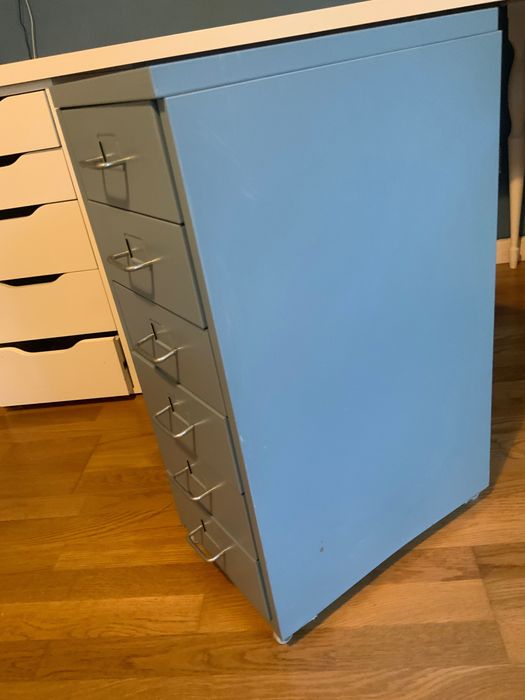 Bloco com gavetas metálico azul, Helmer, Ikea