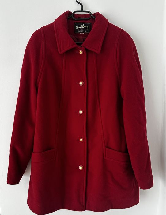 David Barry Exclusive czerwony płaszcz damski 46 XL wełna kaszmir