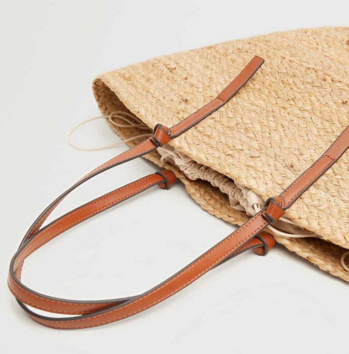 MANGO słomkowa torebka NOWA koszyk rafii juta beż plażowa A4 shopper