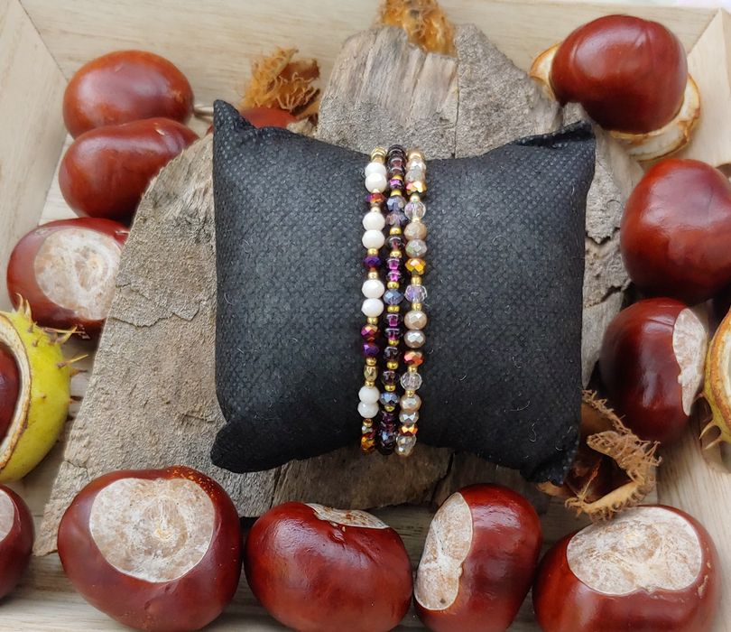 Hit! Zestaw trzech bransoletek. Szklane koraliki na żyłce elastycznej