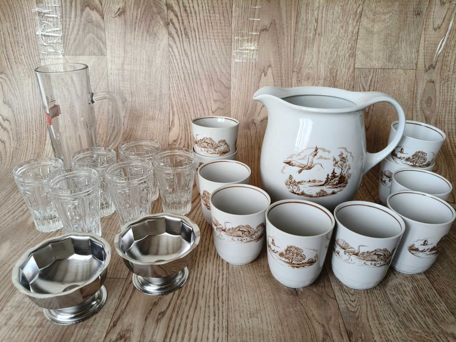 Хрустальные стаканы 6 шт, Кувшин с чашками 10 шт, Пивной бокал