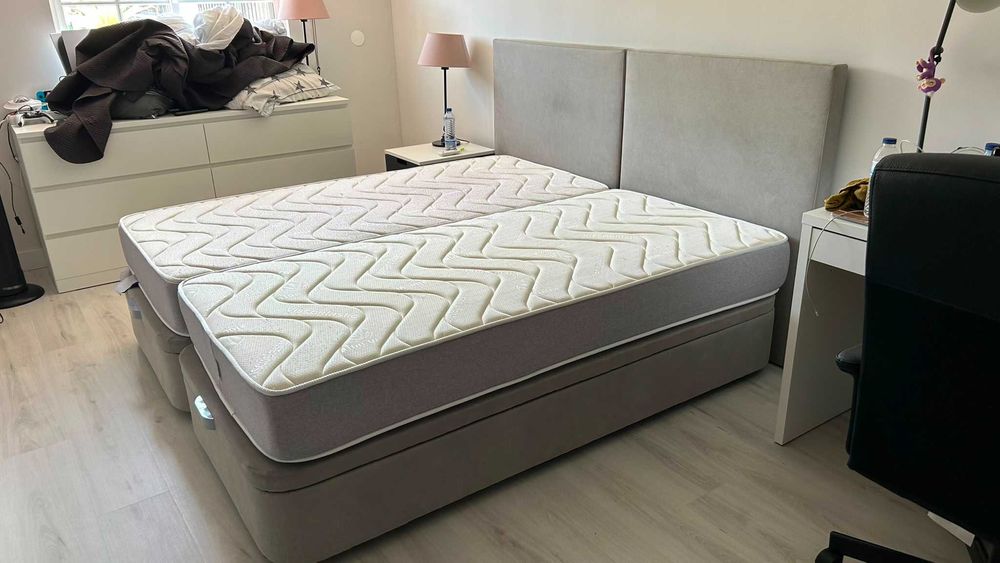 Conjunto de 2 Sommier com arrumação e cabeceiras 90x190