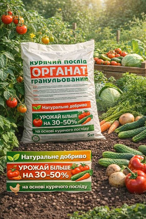 Органат 20л гранульований курячий послід органічне добриво 12кг