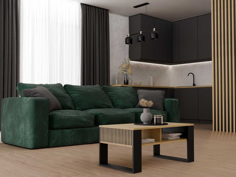 Stolik Kawowy MODERN 2P SLIM Ława z 2 Półkami  DĄB ARTISAN / CZARNY