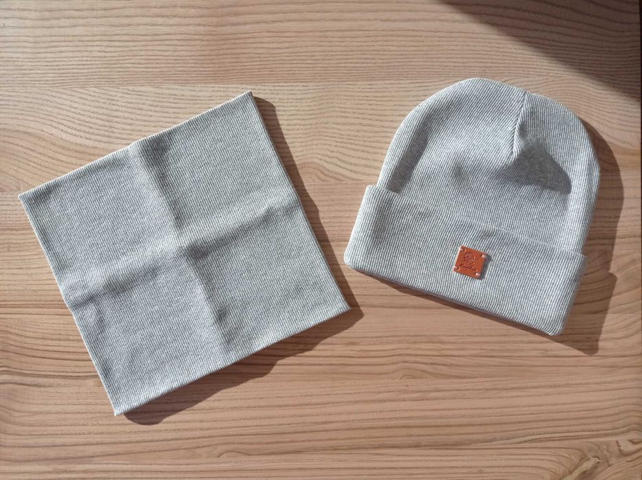 czapka odwijana i komin, komplet dla chłopca, prążek