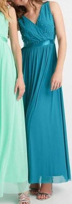 ORSAY Sukienka MAXI z perełkami r.32 Z METKĄ siateczka, dekolt koperta