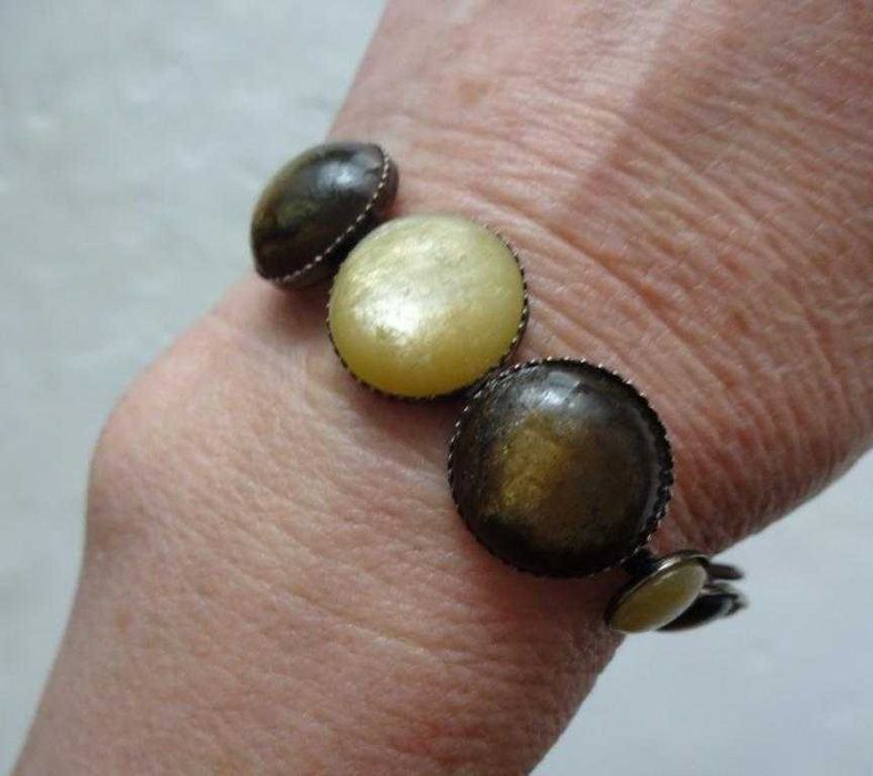 Bransoletka - Żółte I Brązowe Kamienie, Imitacja Bursztynu, Rzemyk