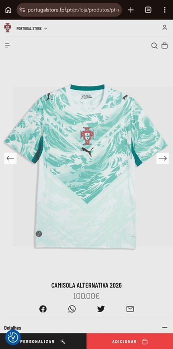 Camisola( 3XL )Alternativa de Portugal Mundial 2026