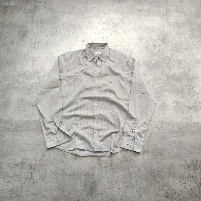 MĘSKA Elegancka PREMIUM Koszula Paski Małe Logo Lacoste Haft Bawełna