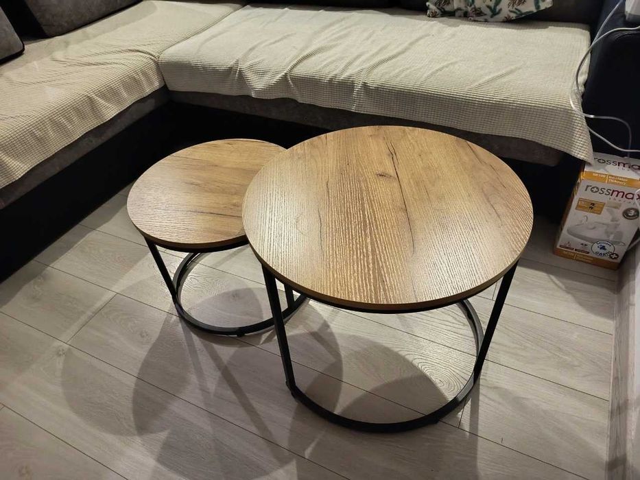 NOWY STOLIK Kawowy 2w1 Ława LOFT okrągły ZESTAW