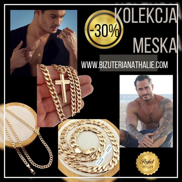 Złoty Pozłacany łańcuszek męski pancerka 10 mm Gwarancja