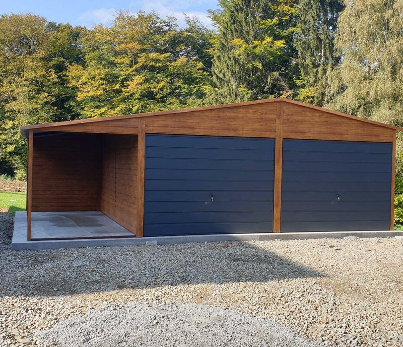 Garaze drewnopodobne 6x6 plus 3m wiata tyl ażur kolor winchester – další