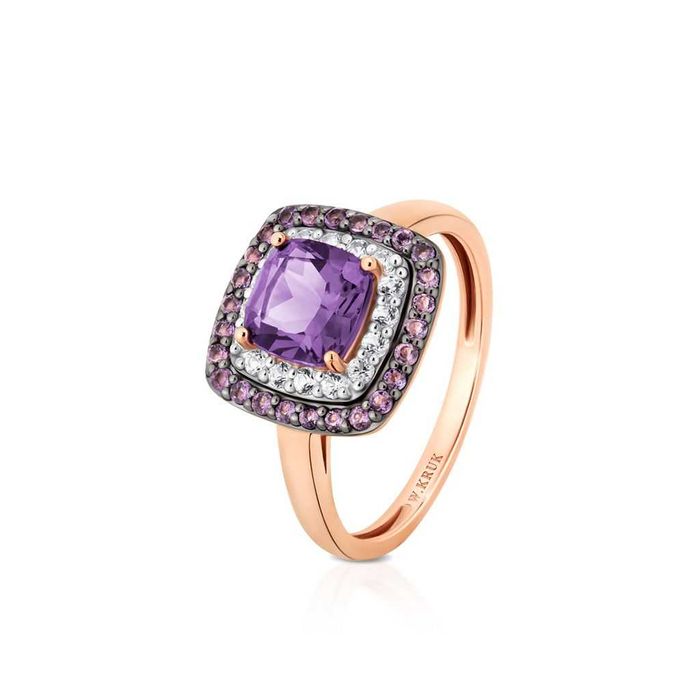 W.Kruk złoty pierścionek szekspirowski różowe złoto ametyst topaz