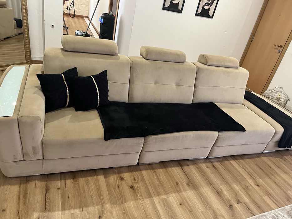 Sofa 4 lugares beje veludo