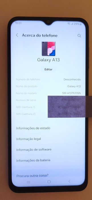 Samsung Galaxy A13 4G – 4GB RAM / 64GB – Cabo sem uso e caixa original