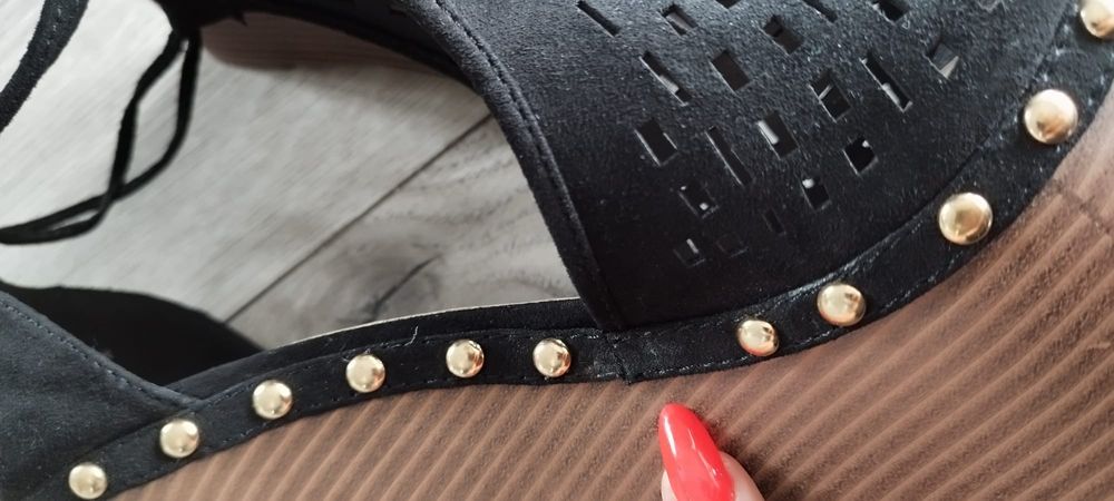 R.40 justFab czarne damskie buty sandały na koturnie