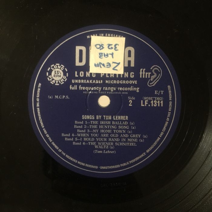 Disco Songs by Tom Lehrer 33 1/3RPM