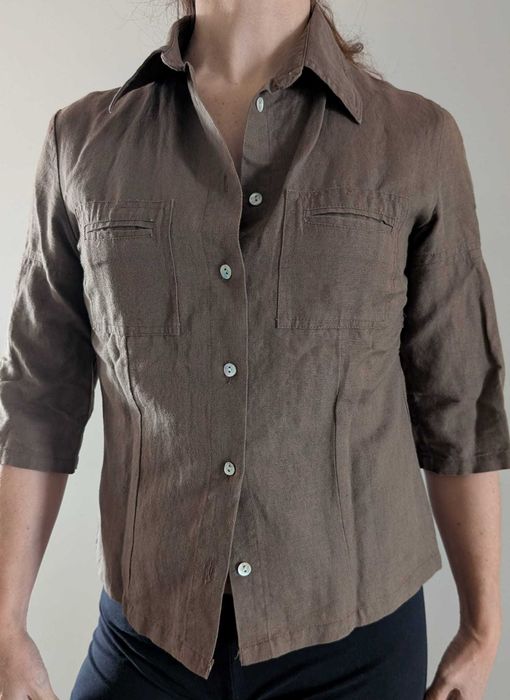 Camisa castanha com marga 3/4