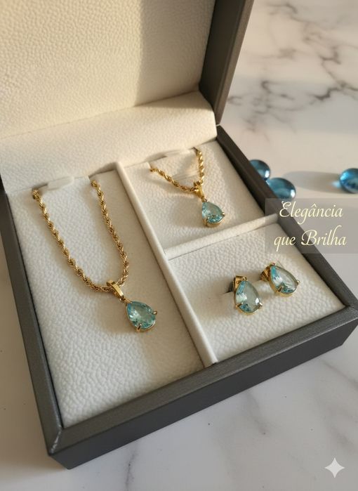 Conjunto em aço dourado colar,pulseira e brincos