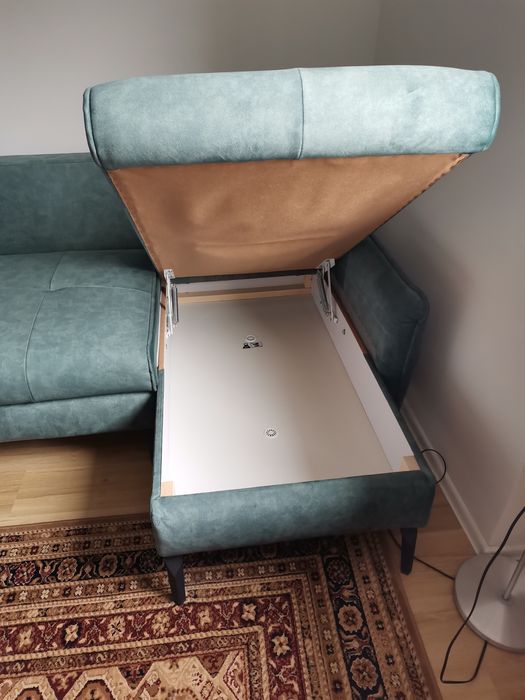 Narożnik z funkcją spania 2 pojemnikami zielony