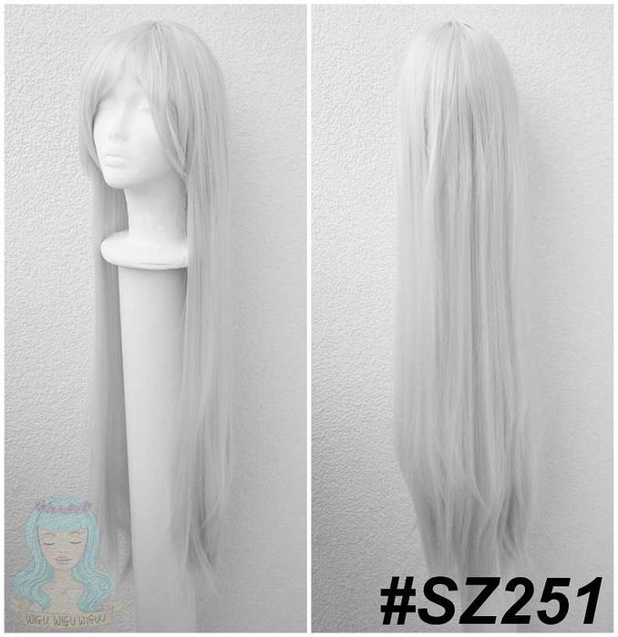 Szara jasna długa 100cm peruka z grzywką szary długi cosplay wig