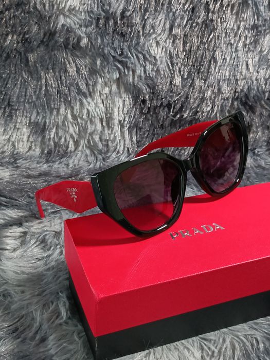 Óculos de Sol Estilo Cat-Eye PREMIUM – Preto e Vermelho (Full Set)