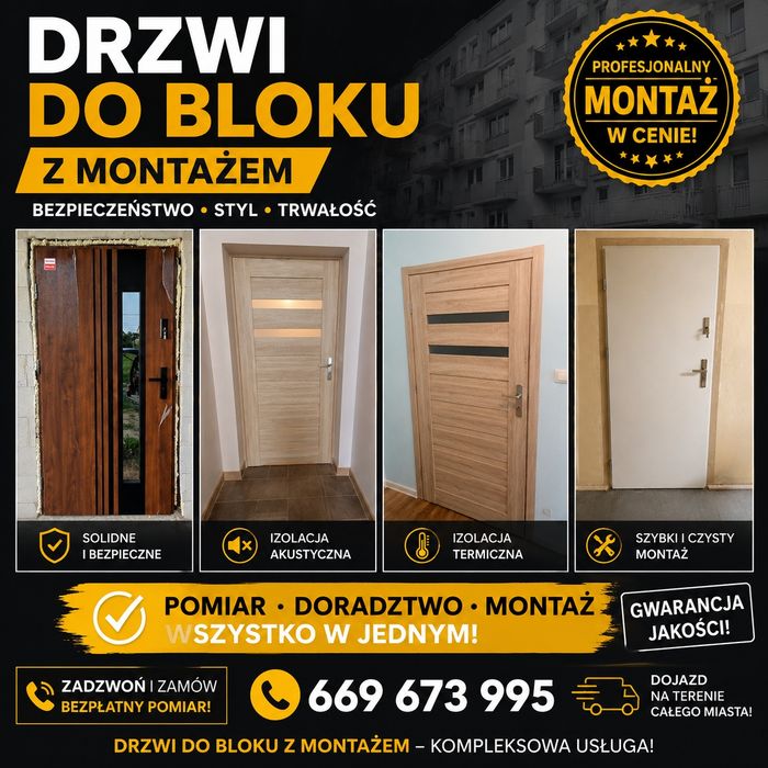 Drzwi zewnętrzne z montażem do bloku 1400 cały komplet!!