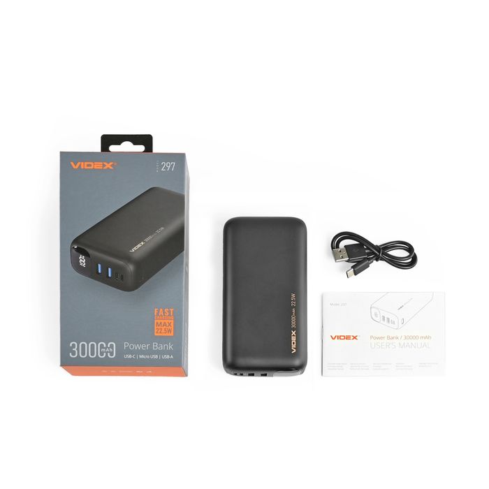 Power Bank VIDEX  30000mAh VPB-297 22.5W Black
