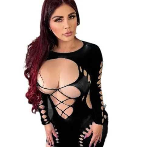 Damska siateczkowa sukienka z wycięciem typu Bodycon elastyczna czarny