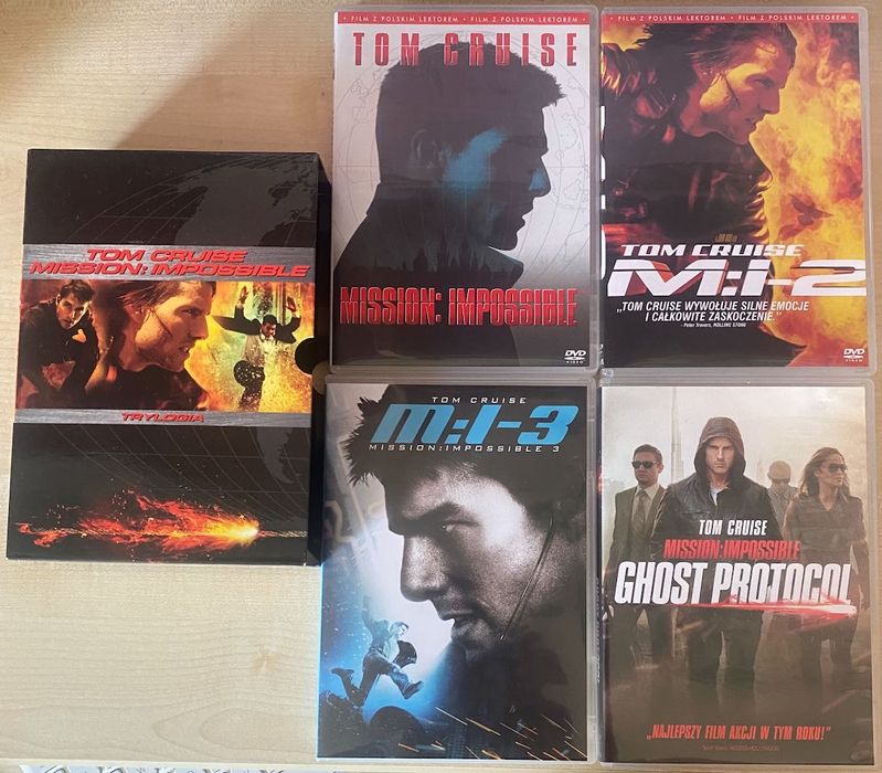 Tom Cruise MISSION: IMPOSSIBLE - pierwsze cztery części serii na DVD z polskim lektorem, stan bardzo dobry