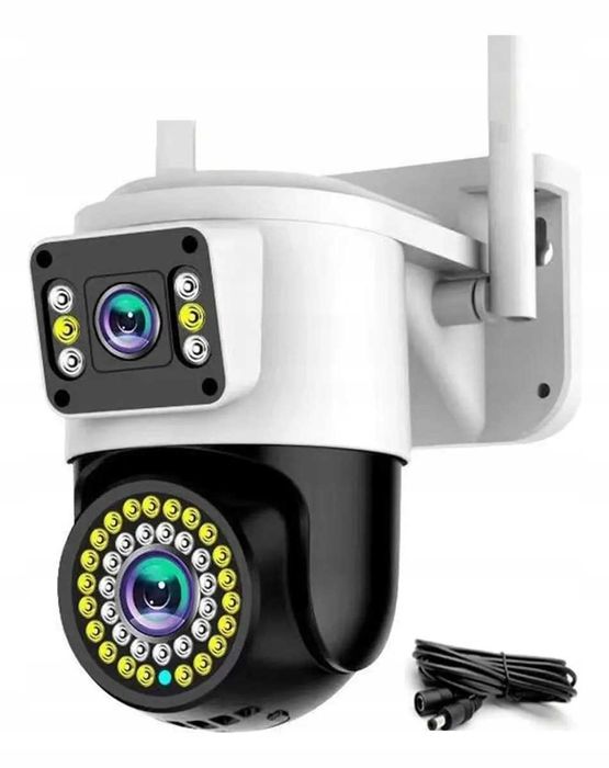 KAMERA WIFI PODWÓJNA IP SMART Obrotowa Zewnętrzna 4 MPX Detekcja Ruchu