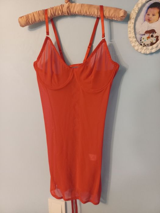 Еротична комбінація сітка сукня червона зі шнурівкою л