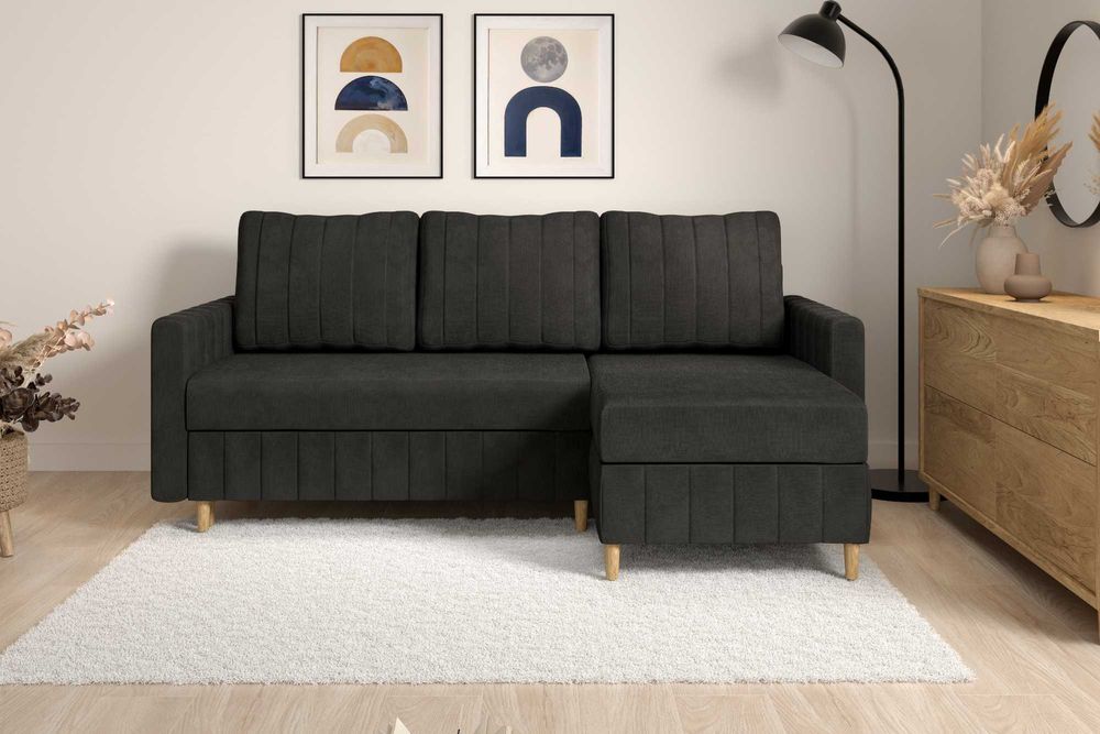 Narożnik Malmo. Rogówka. Sprężyny bonell, automat, welur, 2 pojemniki