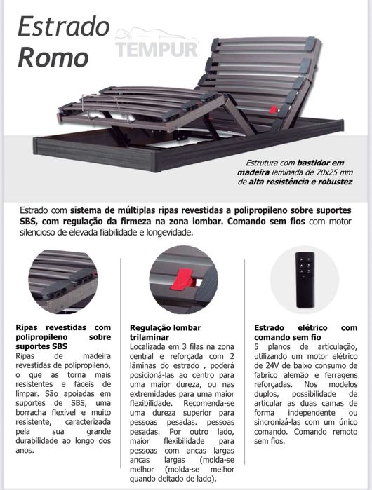 CAMA NOVO COM DESCONTO 35 %  Estrado articulado + colchão Tempur