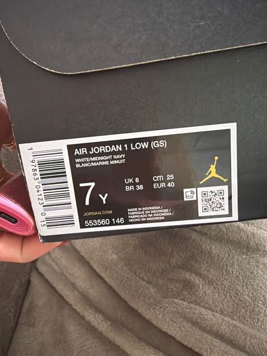 Air Jordan 1 Low (GS) White/Midnight Navy 40