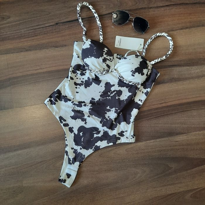 Nowe body kremowo brązowe firmy Giorgia Paris we wzór ala krowy, rozmiar S/M/L