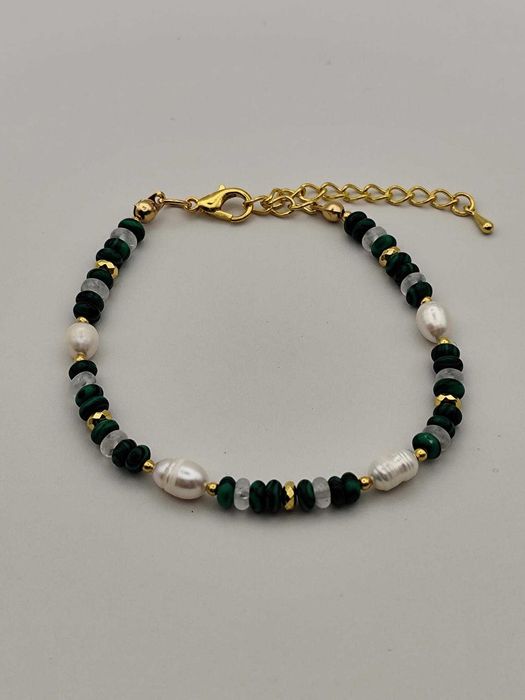Bransoletka malachit, perły