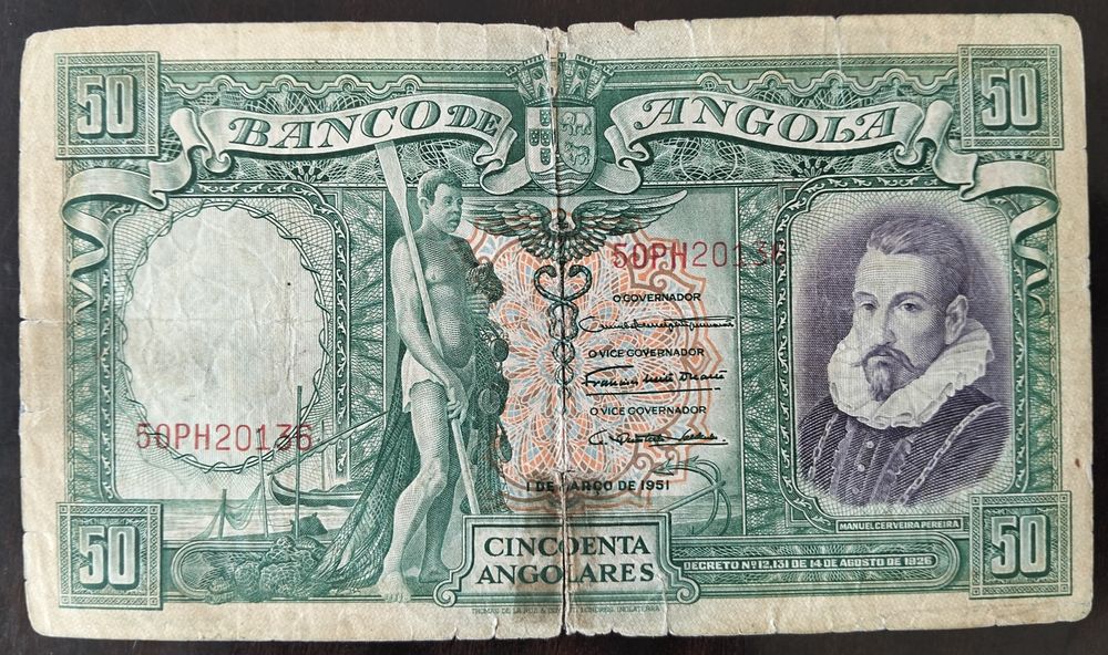 Nota 50 Angolares 1951 Angola Rara