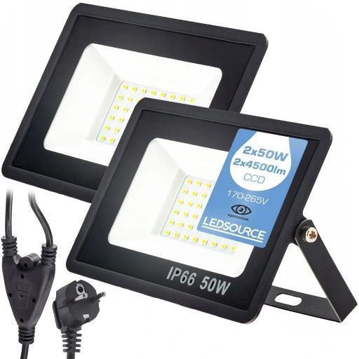 halogen naświetlacz led 2x 50w 100w 4500lm slim neutralna wtyczka
