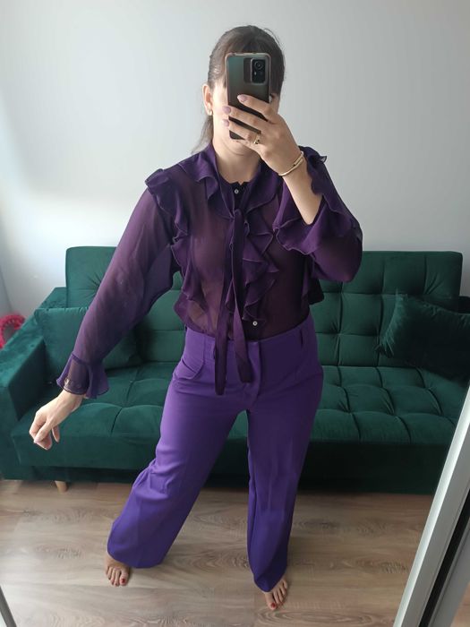 Koszula fioletowa transparentna falbany falbanki