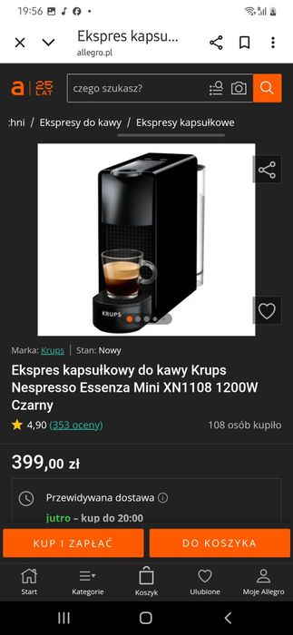 Ekspres kapsułkowy do kawy Krups Nespresso Essenza Mini 1200W C