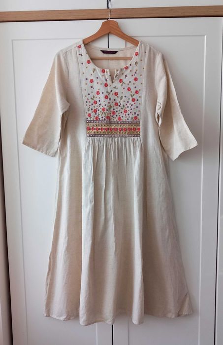 Rangmanch sukienka midi lniana indyjska haftowana boho etno 38